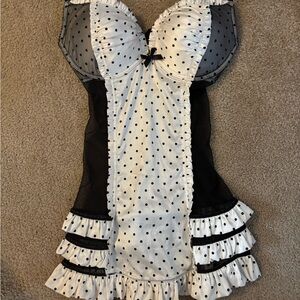 Victoria's Secret Black and White Polka Dot Chemise